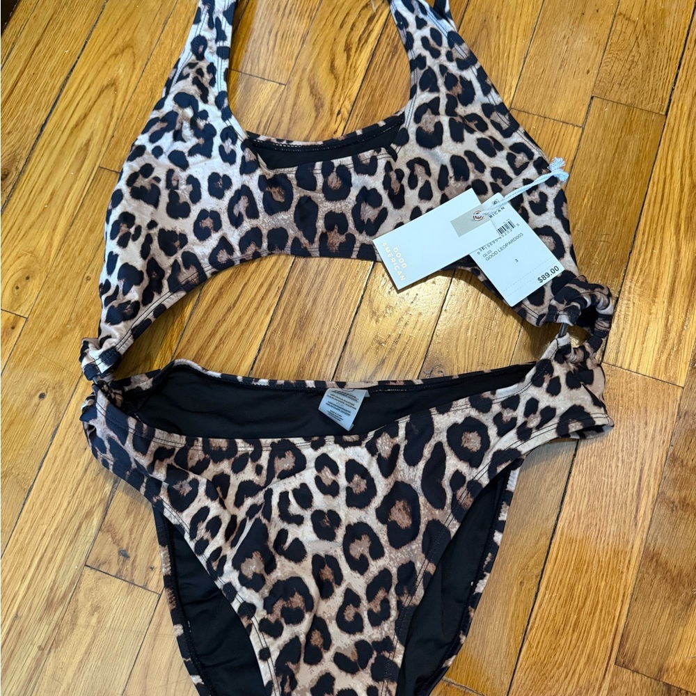 Good American Leopard Print Cutout Swimsuit